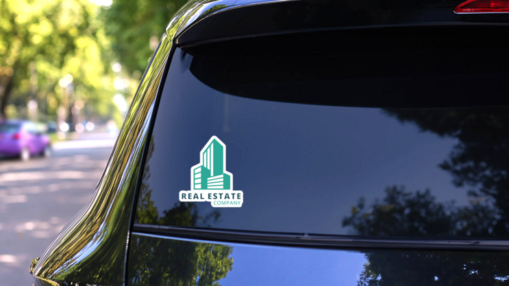 Real Estate Green Company Sticker on a Rear Car Window (New) example