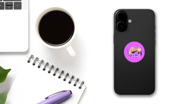 Realistic Antelope On Bright Purple Background Sticker on a Phone (New) example