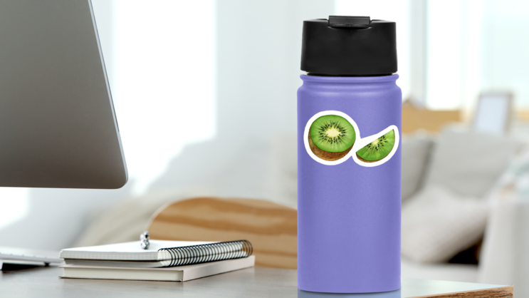 Realistic Botanical Watercolor Kiwi Sticker on a Water Bottle (New) example