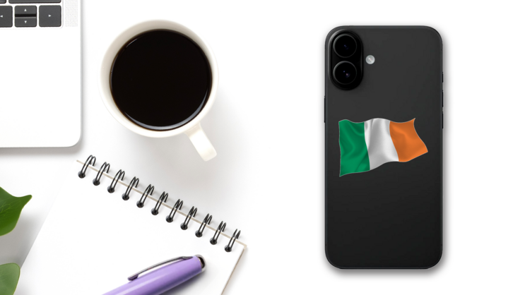 Realistic Ireland Flag Sticker on a Phone (New) example