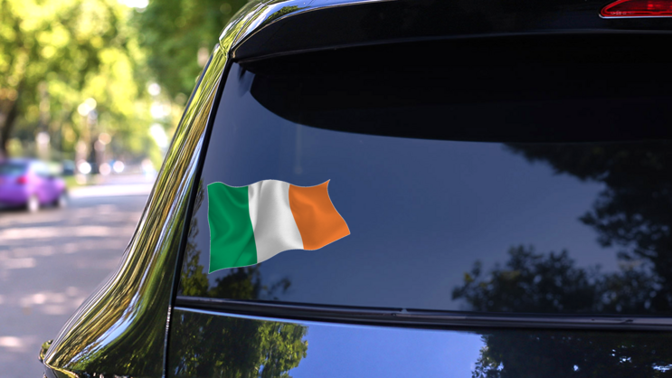 Realistic Ireland Flag Sticker on a Rear Car Window (New) example