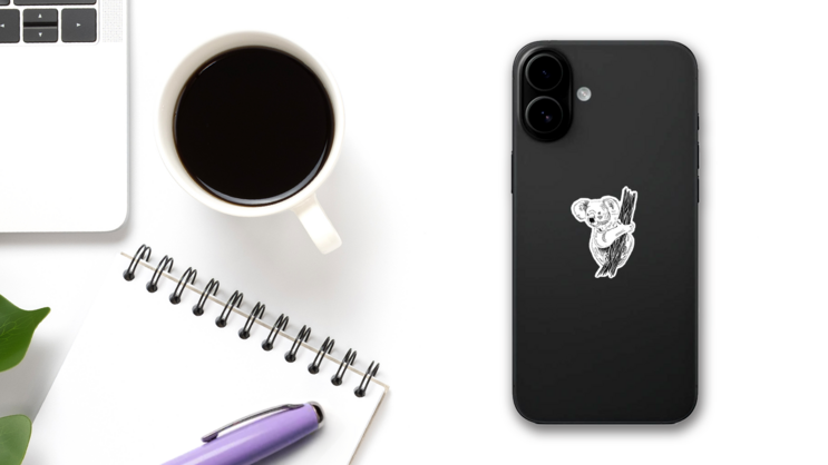 Realistic Koala Illustration Sticker on a Phone (New) example