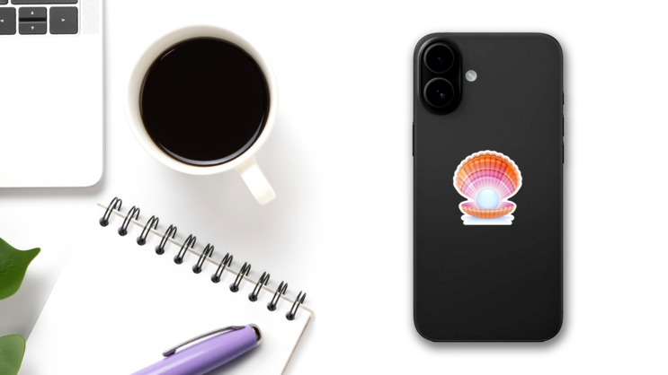 Realistic Pearl In Shell Cartoon Sticker on a Phone (New) example