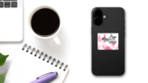 Realistic Pink Ribbon Breast Cancer Awareness Sticker on a Phone (New) example