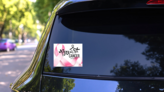 Realistic Pink Ribbon Breast Cancer Awareness Sticker on a Rear Car Window (New) example