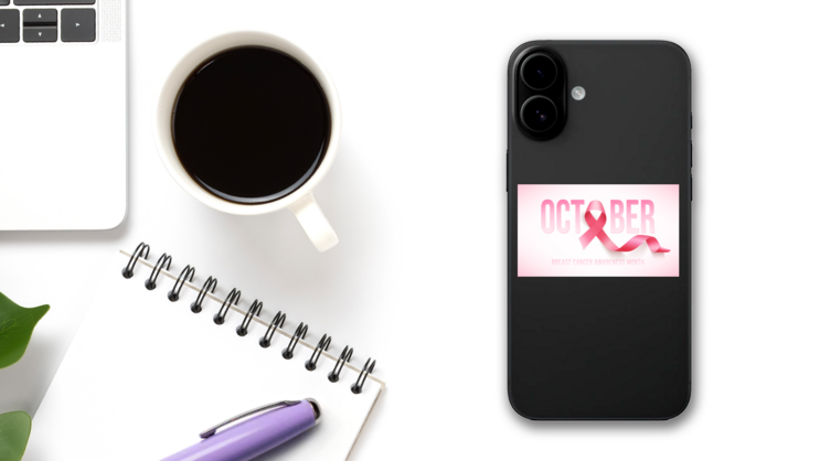 Realistic Pink Ribbon Sticker on a Phone (New) example