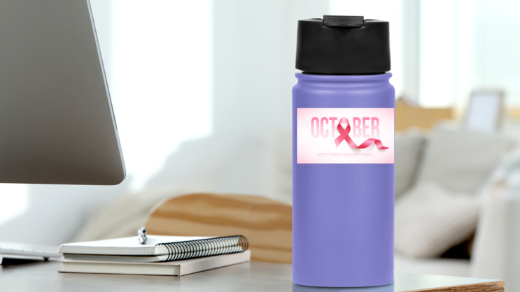 Realistic Pink Ribbon Sticker on a Water Bottle (New) example