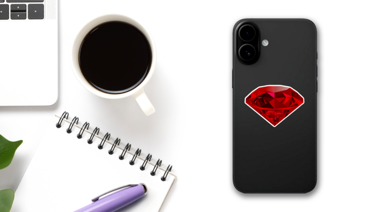Realistic Red Ruby Isolated On White Background Jeweler Sticker on a Phone (New) example