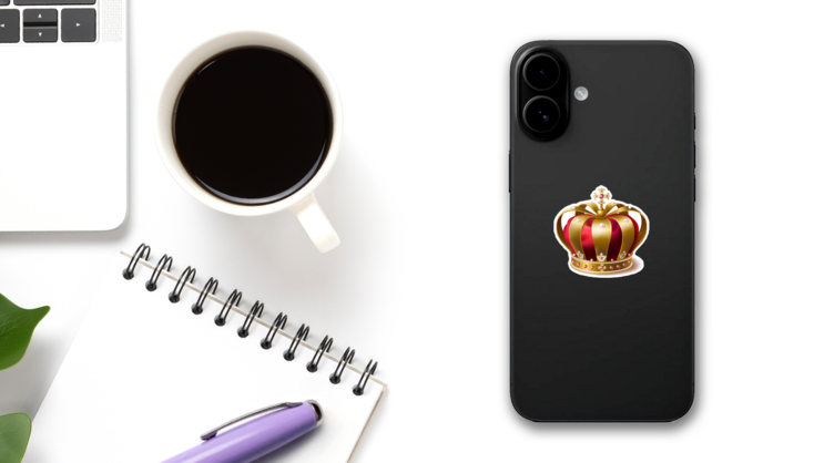 Realistic Red Velvet and Gold Crown Sticker on a Phone (New) example