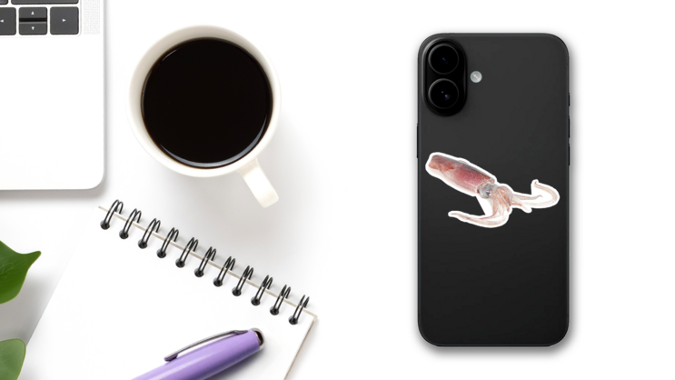 Realistic Squid Laying On White Background Sticker on a Phone (New) example