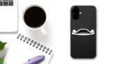 Realistic Vintage Black Curly Mustache Sticker on a Phone (New) example