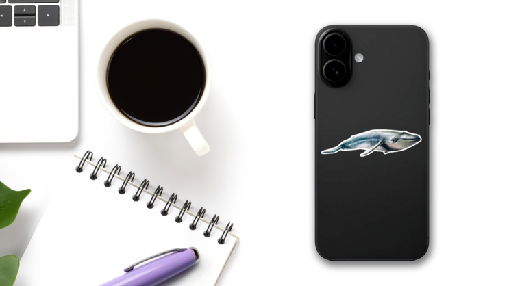Realistic Watercolor Whale Swimming Sticker on a Phone (New) example