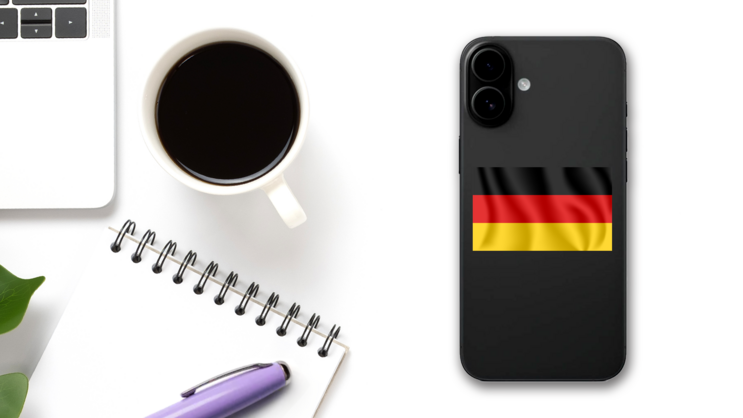 Realistic Waving Flag Of Germany Sticker on a Phone (New) example
