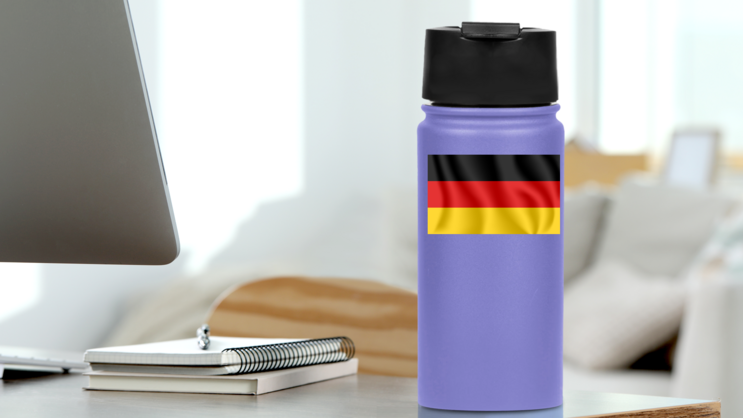Realistic Waving Flag Of Germany Sticker on a Water Bottle (New) example