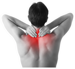 Rear View Of A Young Man Holding Neck In Pain Sticker