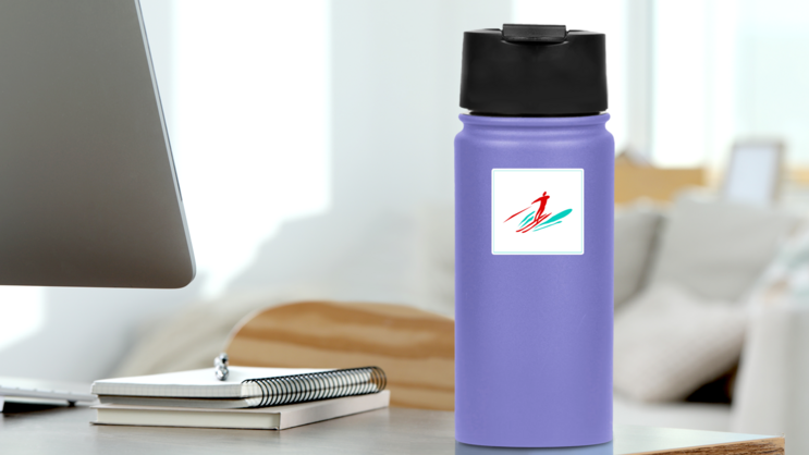 Recreation And Sports High-speed Water Skiing Square Sticker on a Water Bottle (New) example