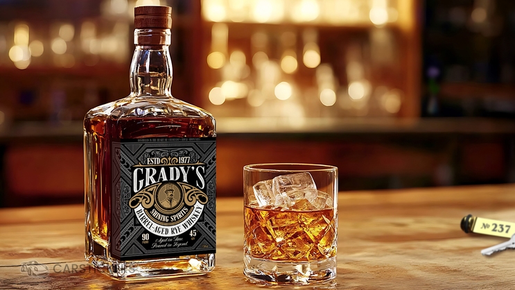 Rectangle Sticker on a Whiskey Bottle