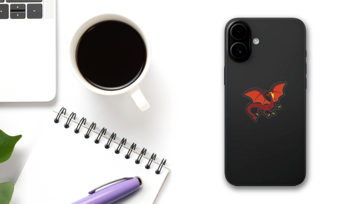 Red and Yellow Dragon with Orange Wings Sticker on a Phone (New) example