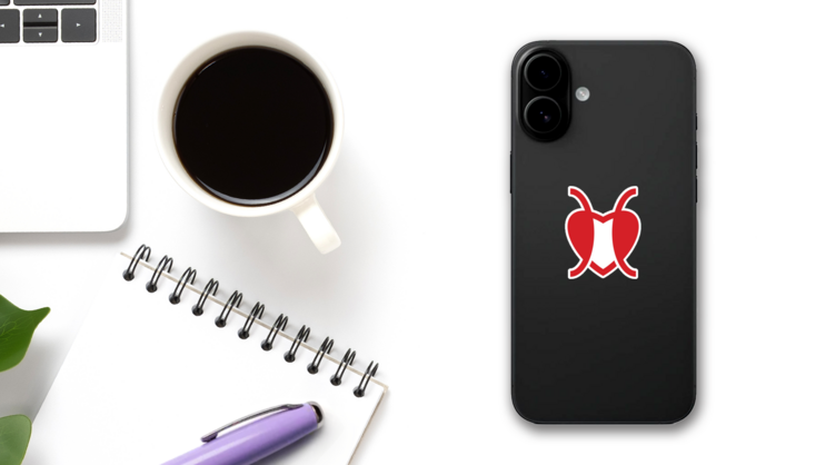 Red Ant Head Minimalist Heart Sticker on a Phone (New) example
