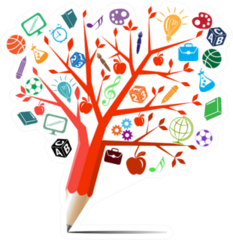 Red Apple Tree Pencil With Back To School Concept Sticker