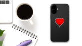 Red Balloon In The Shape Of A Heart Sticker on a Phone (New) example