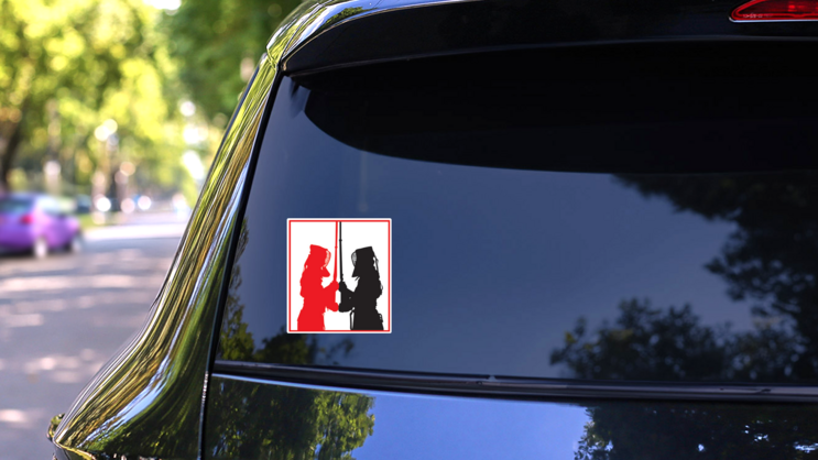 Red & Black Fencing Sticker on a Rear Car Window (New) example