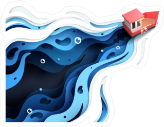 Red Boat and the Sea Paper Art Sticker