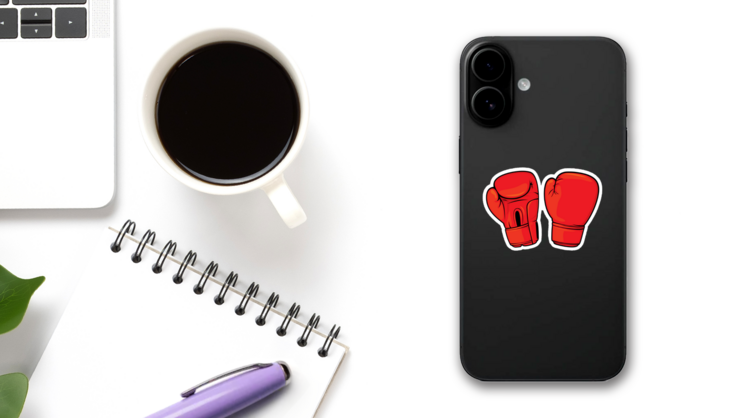 Red Boxing Gloves Cartoon Sticker on a Phone (New) example