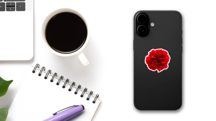 Red Carnation Isolated On White Sticker on a Phone (New) example