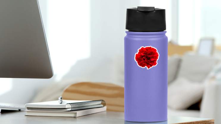 Red Carnation Isolated On White Sticker on a Water Bottle (New) example