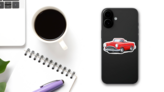 Red Cartoon Convertible Car Sticker on a Phone (New) example