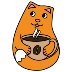 Red Cat Drinks Coffee Sticker