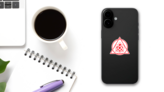 Red Celtic Heart Knot In Circle And Triangle Sticker on a Phone (New) example