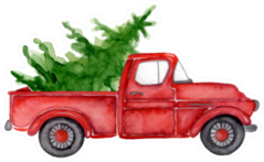 Red Christmas Truck With Pine Trees Watercolor Sticker