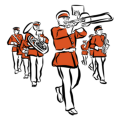 Red Colored Marching Band Illustration Music Sticker