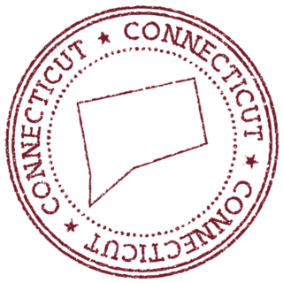 Red Connecticut Round Rubber Stamp Sticker