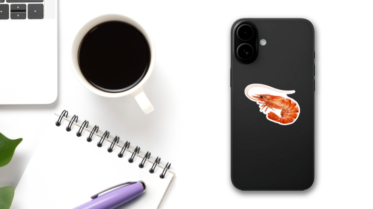 Red Cooked Prawn Or Tiger Shrimp Sticker on a Phone (New) example