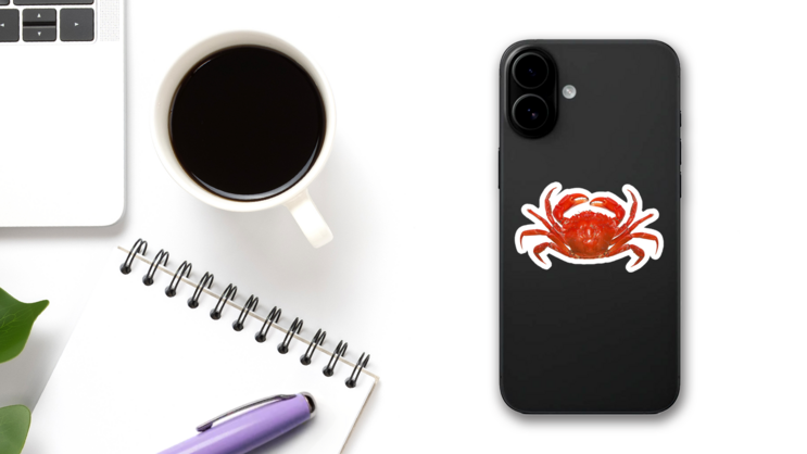 Red Crab Isolated On White Background Sticker on a Phone (New) example