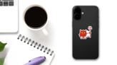 Red Devil Cartoon Emoji Character Holding A Pitchfork Sticker on a Phone (New) example