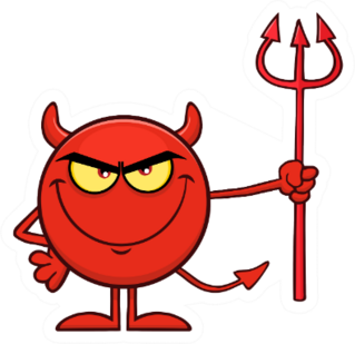 Red Devil Cartoon Emoji Character Holding A Pitchfork Sticker