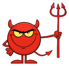 Red Devil Cartoon Emoji Character Holding A Pitchfork Sticker
