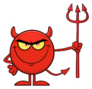 Red Devil Cartoon Emoji Character Holding A Pitchfork Sticker