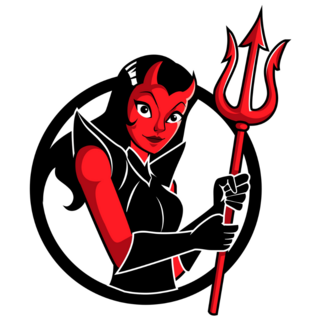 Red Devil Girl With Pitchfork Sticker