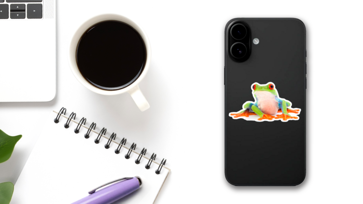 Red Eyed Monkey Tree Frog Cute Sticker on a Phone (New) example
