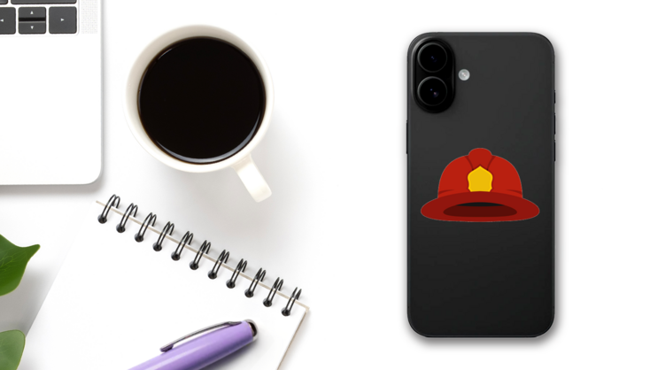 Red Fireman Helmet Icon Sticker on a Phone (New) example