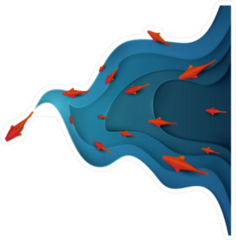 Red Fish On Water Cartoon Paper Cut Sticker