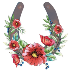 Red Floral Watercolor Horseshoe Sticker