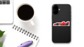 Red Formula 1 Race Car Sticker on a Phone (New) example