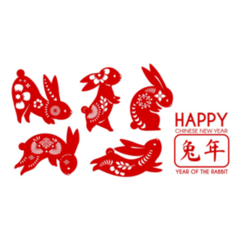 Red Happy New year Cute Rabbits Set Sticker