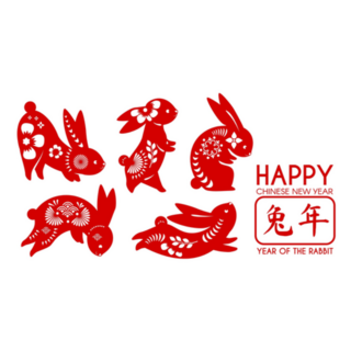 Red Happy New year Cute Rabbits Set Sticker